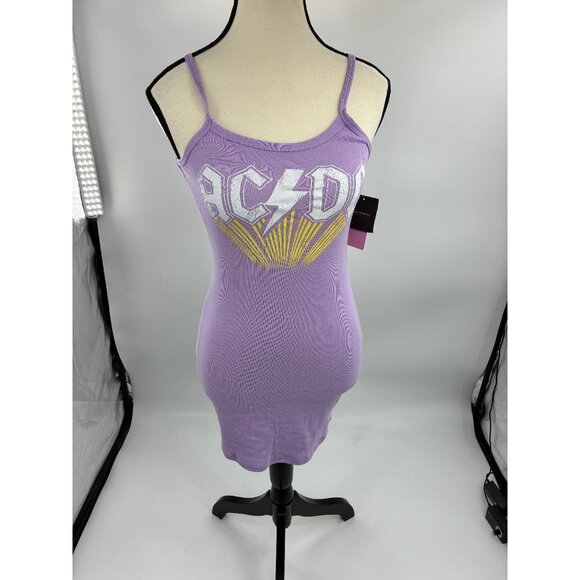 Grayson Threads Womens XS Purple AC/DC Graphic Bodycon Mini Dress Sleeveless - Picture 1 of 7
